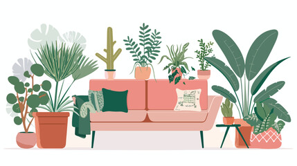 Indoor plants in modern living room interior design.