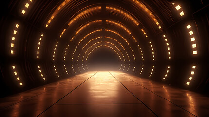 Empty street with a tunnel of string lights - obrazy, fototapety, plakaty
