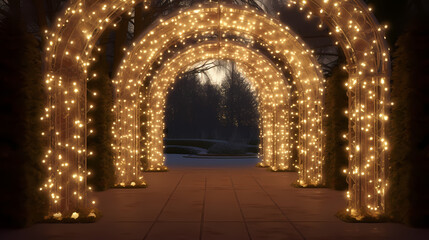 Fototapeta premium Empty street with a tunnel of string lights