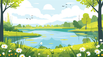 Illustration of natural spring season landscape background