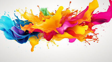 Colorful splash. Liquid and smoke explosion of colors on white background,. Abstract pattern. Horizontal banner