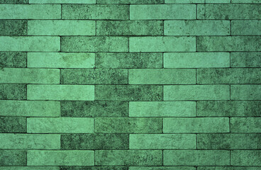 Brick textured green wall background. brick wall backdrop