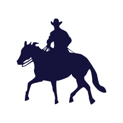 Cowboy and Horse Silhouette on White Background. in Flat Design and Shapes. Isolated Vector.
