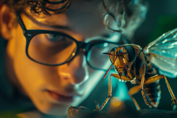 Professor, insect researcher, professionally works with close-up insect images.	 - obrazy, fototapety, plakaty