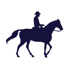 Cowboy and Horse Silhouette on White Background. in Flat Design and Shapes. Isolated Vector.