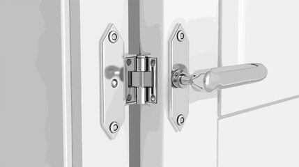 Modern aluminum door hinges on white doors close-up.