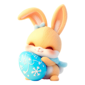 Cute Rabbit With Easter Egg 3d render Animation on transparent background