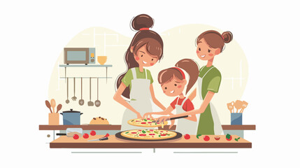 Mothers Day mom and children in the kitchen making pi