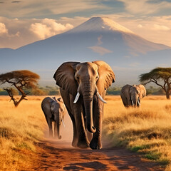 Photo elephants in amboseli national park kenya africa - obrazy, fototapety, plakaty