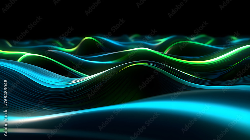 Fototapete Digital technology 3D curve light wave abstract graphic poster web page PPT background