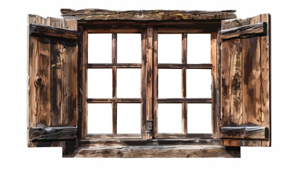 Old wooden window frame with patterns on a transparen