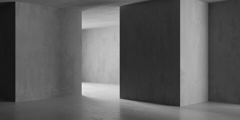 Abstract empty concrete interior. Minimalistic dark room design template
