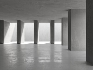 Concrete room with abstract interior. Open space. Industrial background template - 768484003