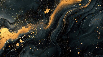 The abstract picture of the two colours between gold and black colour that has been mixing with each other in the form of the ink or liquid to become beautifully view of this abstract picture. AIGX01. - obrazy, fototapety, plakaty