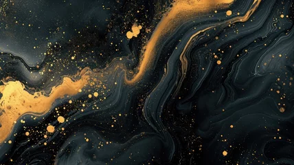 Fotobehang The abstract picture of the two colours between gold and black colour that has been mixing with each other in the form of the ink or liquid to become beautifully view of this abstract picture. AIGX01. © Summit Art Creations