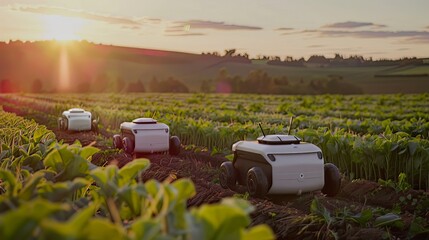 Demonstrating the future of farming, robotic and autonomous vehicles navigate the fields of a smart farm, empowered by cutting-edge 5G technology. 
