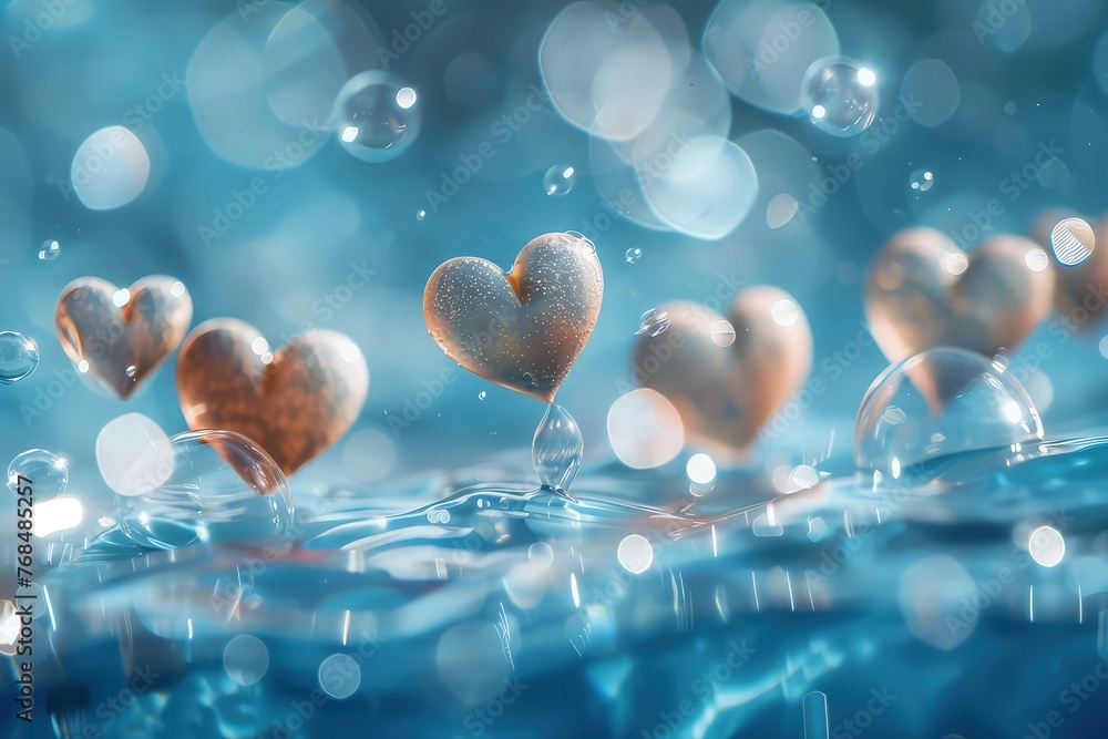 Poster white heart abstract background on defocused sparkling background