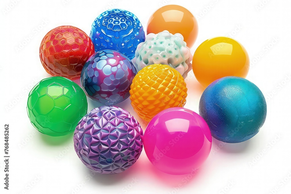 Poster playful array: small colorful balls dancing on a white canvas