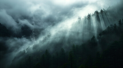 Milford Sound's Enchantment: Rain & Mist Weave a Mystical Tapestry - obrazy, fototapety, plakaty