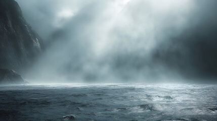 Sunbeams Pierce the Veil: Dramatic Light in Rain-Kissed Milford Sound - obrazy, fototapety, plakaty