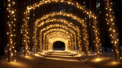 Fototapeta premium Empty street with a tunnel of string lights