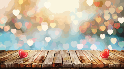 Valentines day background with heart bokeh and wooden