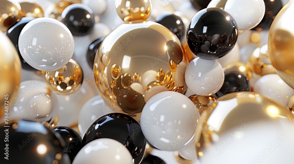 Aufkleber dynamic 3d arrangement. a striking 3d render showcasing a cluster of abstract spheres and solids in 