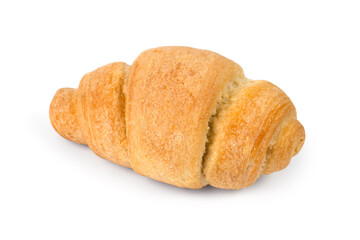 One croissant isolated on white background. Croissant close-up.
