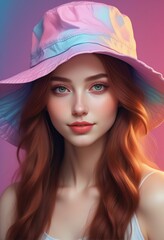 Portrait of a beautiful red-haired girl in a hat