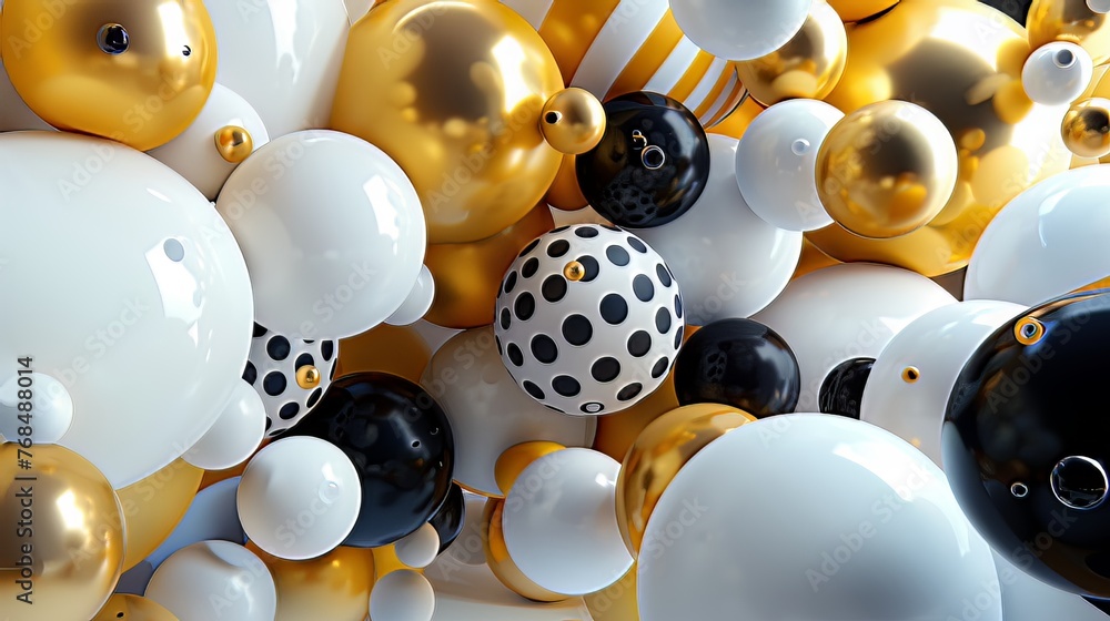 Aufkleber dynamic 3d arrangement. a striking 3d render showcasing a cluster of abstract spheres and solids in 