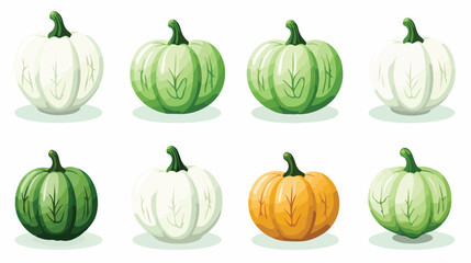 White  Green Pumpkins Flat vector isolated on white background