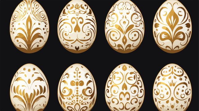White and gold painted Easter eggs on white background