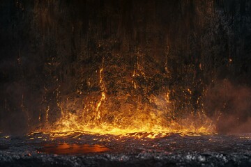 Burning lava in the crater of a volcano