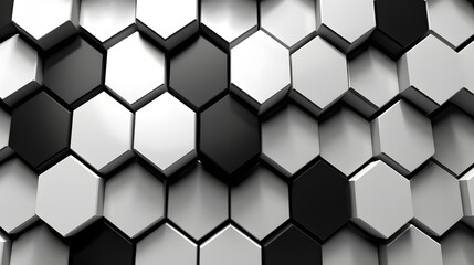 Digital black and white 3d honeycomb structure hexagonal graphic poster web page PPT background - obrazy, fototapety, plakaty