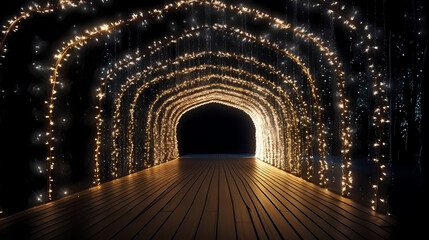 Fototapeta premium Empty street with a tunnel of string lights