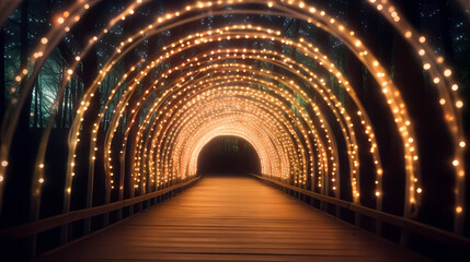 Fototapeta premium Empty street with a tunnel of string lights