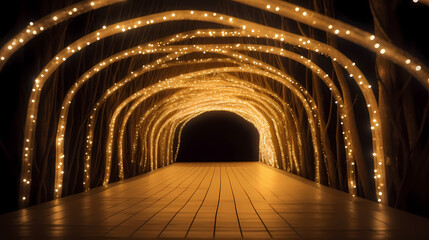 Fototapeta premium Empty street with a tunnel of string lights