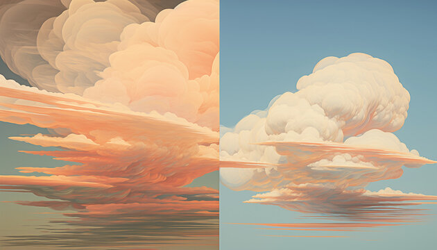 lenticular clouds with atmospheric glitch distortion in ukiyo-e style