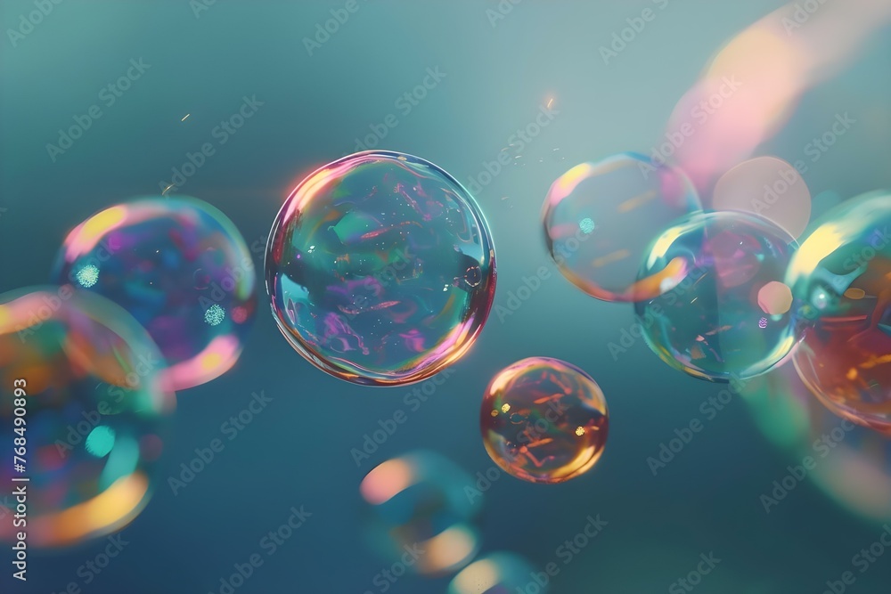 Poster generative ai cleaning simulation featuring realistic colorful bubbles. concept generative ai, clean