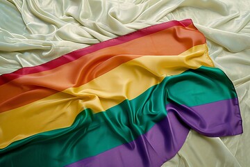 Waving flag of lgbtq and rainbow flag on silk