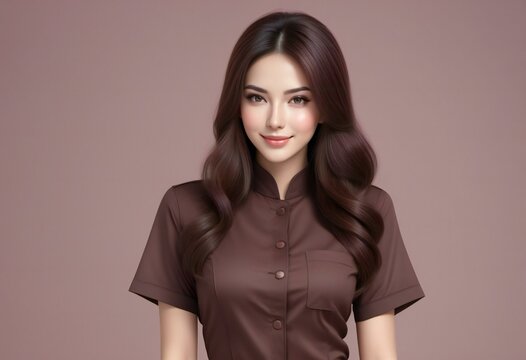 Beautiful asian woman with long brown hair smile and happy with skin care and cosmetic, model is a asian beauty