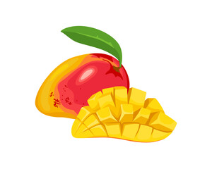 Mango isolated on white background. Vector cartoon illustration of tropical juicy fruit.