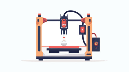 3d printer in action.. flat vector isolated on white background