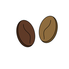 Two coffee beans are shown side by side. The beans are brown and have a distinct shape. Concept of warmth and comfort, as coffee is often associated with relaxation and enjoyment