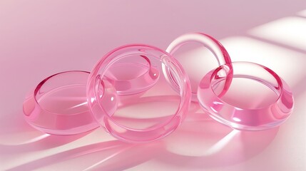 A set of translucent pink rings overlapping each other on a soft pink pastel background.
