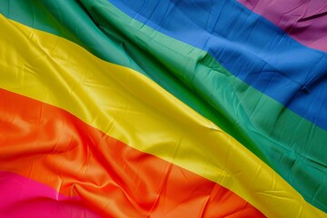 Waving rainbow flag of lgbtq community close up background