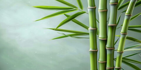 Fototapeta na wymiar Freshness Embodied: Dewy Bamboo Shoots Emerge, Symbolizing Growth and Natural Serenity, Generative AI