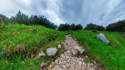 A hike though the Berchtesgaden landscape around the Steinerne Meer between the German and the...