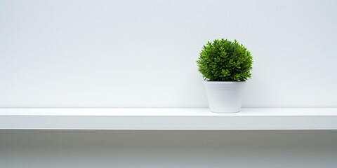  Fresh green spherical plant in a white pot, depicting serenity and clean design.