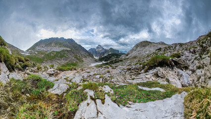 A hike though the Berchtesgaden landscape around the Steinerne Meer between the German and the...
